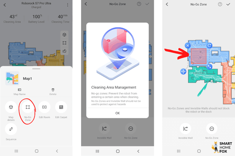 Настройка зон исключения всасывания и зон исключения протирания в приложении Roborock S7 Pro Ultra App